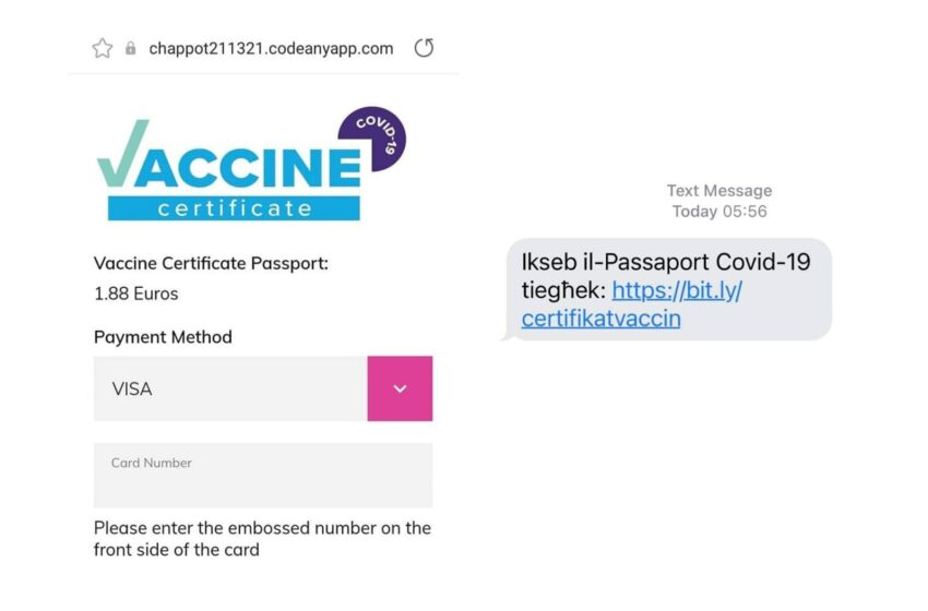  Messaġġ Qarrieq Li Jitlob Il-Flus B’Rabta Maċ-Ċertifikat Tal-Vaċċin